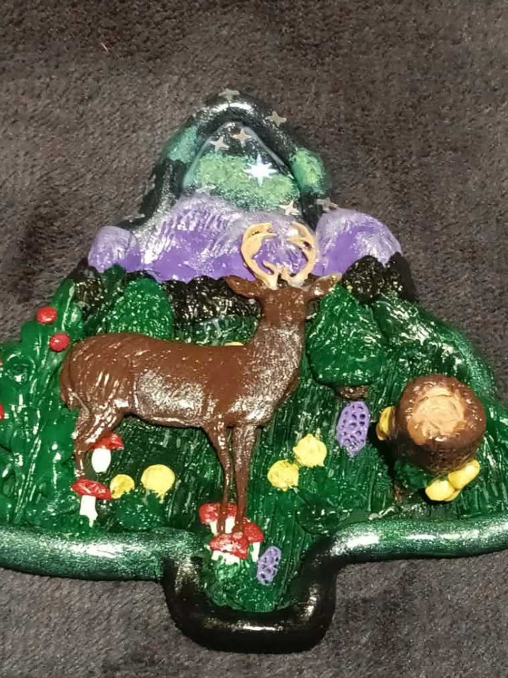 Polymer Clay Jewelry Tray with Deer & Northern Lights Scene Unique Ring Holder